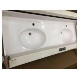 61 in. W Cultured Marble Vanity Top with Solid White Single Faucet Hole Double Bowl with Solid White Basin by Design House- damaged - see pictures