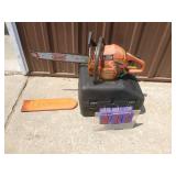 Husquevarna model 142 chain saw with case. Tested & works. As shown.