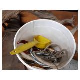 Lot of Fishing Tackle, Ice Fishing Rods, Leather Gun Holster and Driftwood