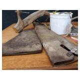 Lot of Fishing Tackle, Ice Fishing Rods, Leather Gun Holster and Driftwood