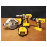 DeWalt 18V Cordless Drills, Circular Saw, 2 Batteries  and Charger