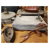 Canning Pot, Antique Irons and Lamps, Camera and More