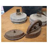 Canning Pot, Antique Irons and Lamps, Camera and More