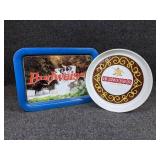 Pair of Budweiser Trays - Plastic Beer Tray and Rectangular Clydesdale Tray
