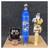 Lot of 3 Beer Tap Handles - Red Wolf Red Ale, Miller Lite, and Summit Oktoberfest
