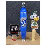 Lot of 3 Beer Tap Handles - Red Wolf Red Ale, Miller Lite, and Summit Oktoberfest