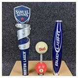 Lot of 3 Beer Tap Handles - Sam Adams Boston Lager, Bud "King of Beers" Pool-themed Handle, and Bud Light