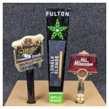 Lot of 3 Beer Tap Handles - Miller Genuine Draft, Fulton Lonely Blonde, and Old Milwaukee