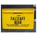Lot of 3 Beer Tap Handles - Miller Lite, Coors Light, and Michelob Golden Light in a Small Falstaff Beer Crate