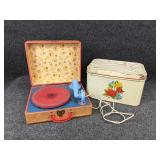 Vintage "Cowboy" Turntable and Tin Box