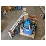 Pallet lot of Miscellaneous - Size 13 Nike Shoes, Electric Car Racetrack, Automotive Emergency Kit, Large Roll of Plastic Sheeting, Windshield Wipers (24", 26", and 28"), Misc. Tools, and More!