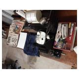 OFFICE RELATED LOT: 4-drawer File, Laminator, Paper Trays, Punch, Old Newspapers, Old Nixon Button, More
