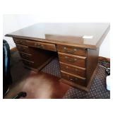 Black Tweed Office Chair & 7-Drawer Executive Desk 66x36x30 (Has Damage On Back Corner)
