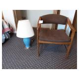 Wood Frame Side Chair (Dunbar) & Blue Lamp With Shade