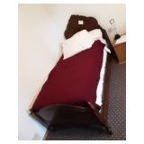 Vintage Single Bed with Fancy Crown Head Board, Foot Board, Rails, Mattress, Box Spring & Bedding