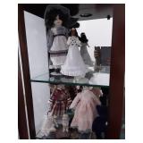 Lighted 2-Door Glass Doll Display Case  & Collection Of Dolls Many With Original Boxes 78x48x14