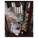 Lighted 2-Door Glass Doll Display Case  & Collection Of Dolls Many With Original Boxes 78x48x14