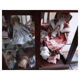Lighted 2-Door Glass Doll Display Case  & Collection Of Dolls Many With Original Boxes 78x48x14