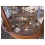 3-Shelves Of Vintage Glassware, Silver Plate & Figurines