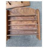 multiple wood coat rack shelving, a...