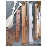 multiple wood coat rack shelving, a...