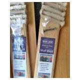 multiple wood coat rack shelving, a...