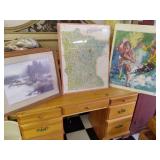 one framed wall art piece, and 2 po...
