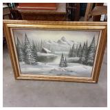Large Framed Canvas Winter Scene Oi...