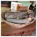 Vintage wicker rattan basket filled...