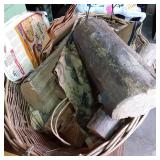 Vintage wicker rattan basket filled...