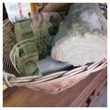 Vintage wicker rattan basket filled...