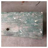 Green painted wood vintage bench. A...