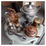 Box of copper, brass and silver ton...