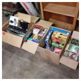 4 boxes filled with Books, puzzles,...