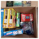 4 boxes filled with Books, puzzles,...