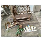 Wood Small bench, birdhouse and oth...