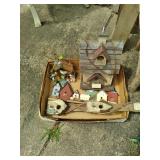 Wood Small bench, birdhouse and oth...