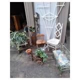 (2) vintage chairs, metal small ben...