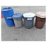(4) Garbage Cans, three have lids...