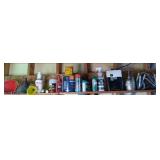 Lot of funnels, car fluids, paint, ...