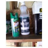 Lot of funnels, car fluids, paint, ...