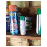 Lot of funnels, car fluids, paint, ...