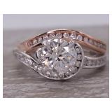 Stunning 1.39 Carat Diamond Swirl Ring in Two-Toned 14k Gold