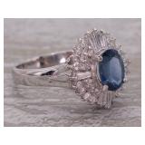 Amazing Ocean Blue Sapphire and Diamond Ring in Platinum