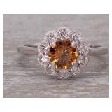 Fancy Orange GIA Certified Diamond with White Floral Halo in 14k Gold