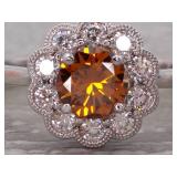 Fancy Orange GIA Certified Diamond with White Floral Halo in 14k Gold