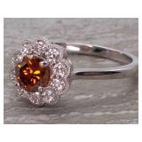 Fancy Orange GIA Certified Diamond with White Floral Halo in 14k Gold