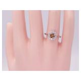 Fancy Orange GIA Certified Diamond with White Floral Halo in 14k Gold