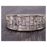 Triple Layer Checkerboard Diamond Ring in 14k Gold