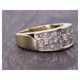 Triple Layer Checkerboard Diamond Ring in 14k Gold